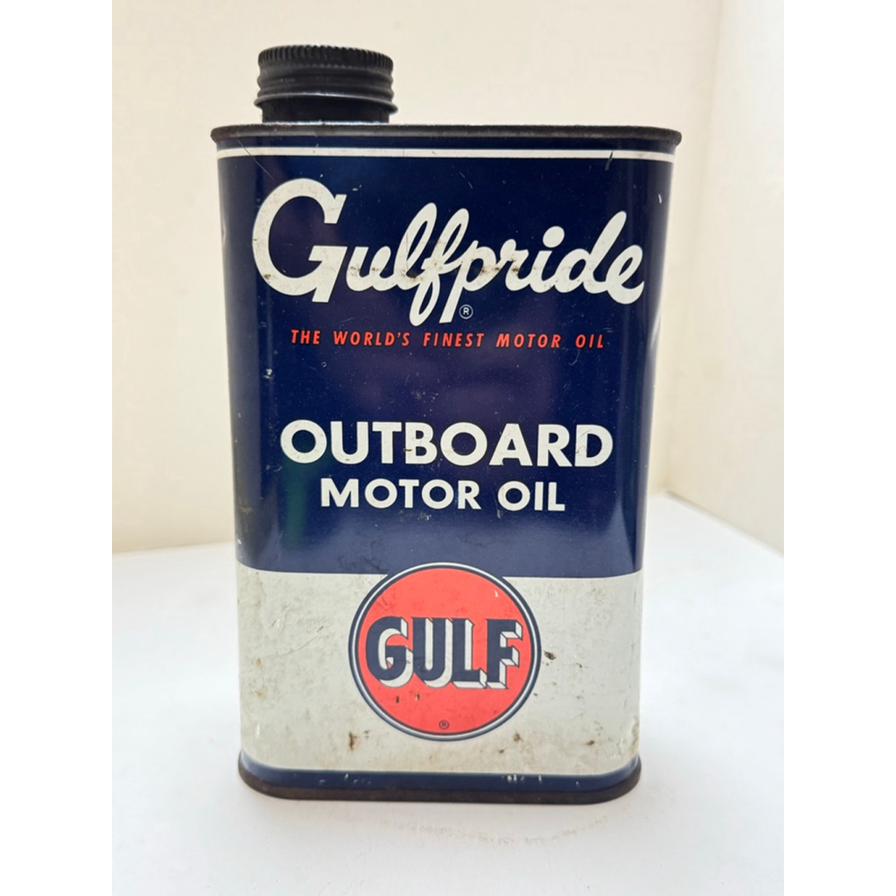Vintage Gulf Oil Can Gulfpride Tin Metal 1 Quart Outboard Motor Oil - empty